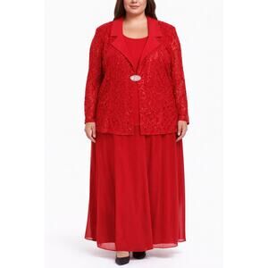 Vintage 1990s FAD Fashion Red Lace 3 Piece Skirt Suit Set Plus Size 3X 5X USA